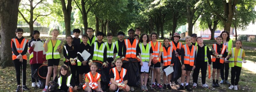 all the students who helped in the litter pick standing