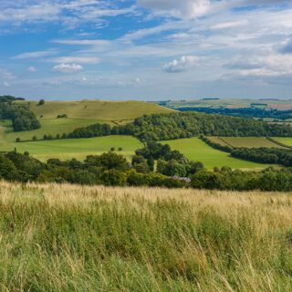 beautiful scenery overlooking the village of Oare from the South facing edge of the Marlborough Downs, adjacent to Pewsey Vale, Wiltshire AONB