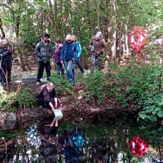 Sam Nicholson leading the aquatic survey session at Morley Quarry