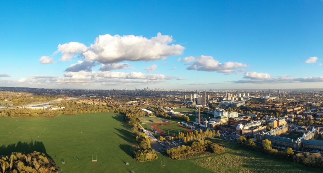 Panoramic,Shot,Of,West,London,Park,With,Prison,Visible,And
